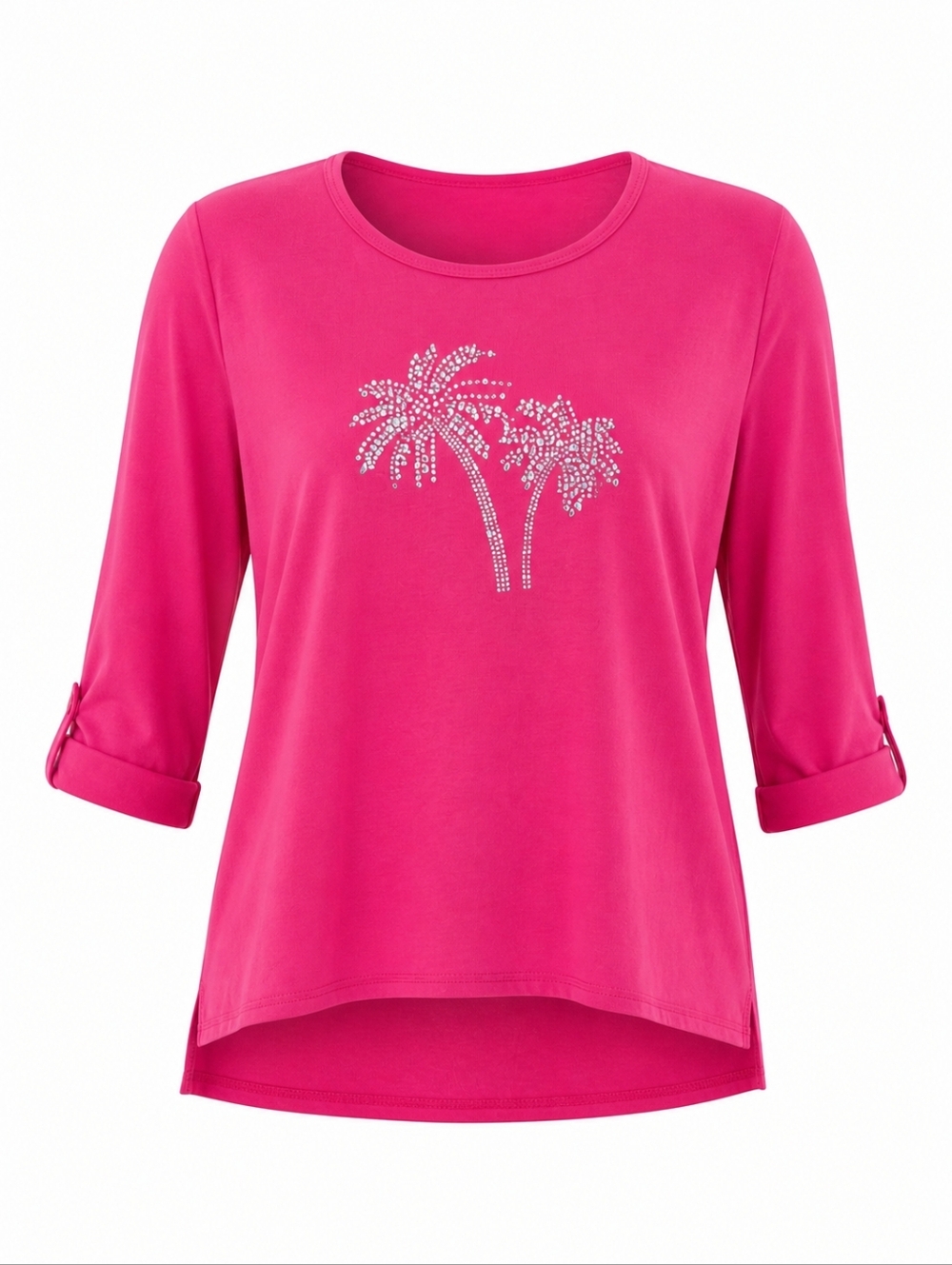 Pink Palm Tree Rhinestone Top 3/4 Sleeve Lightweight Casual Blouse Size 2x - Picture 1 of 9